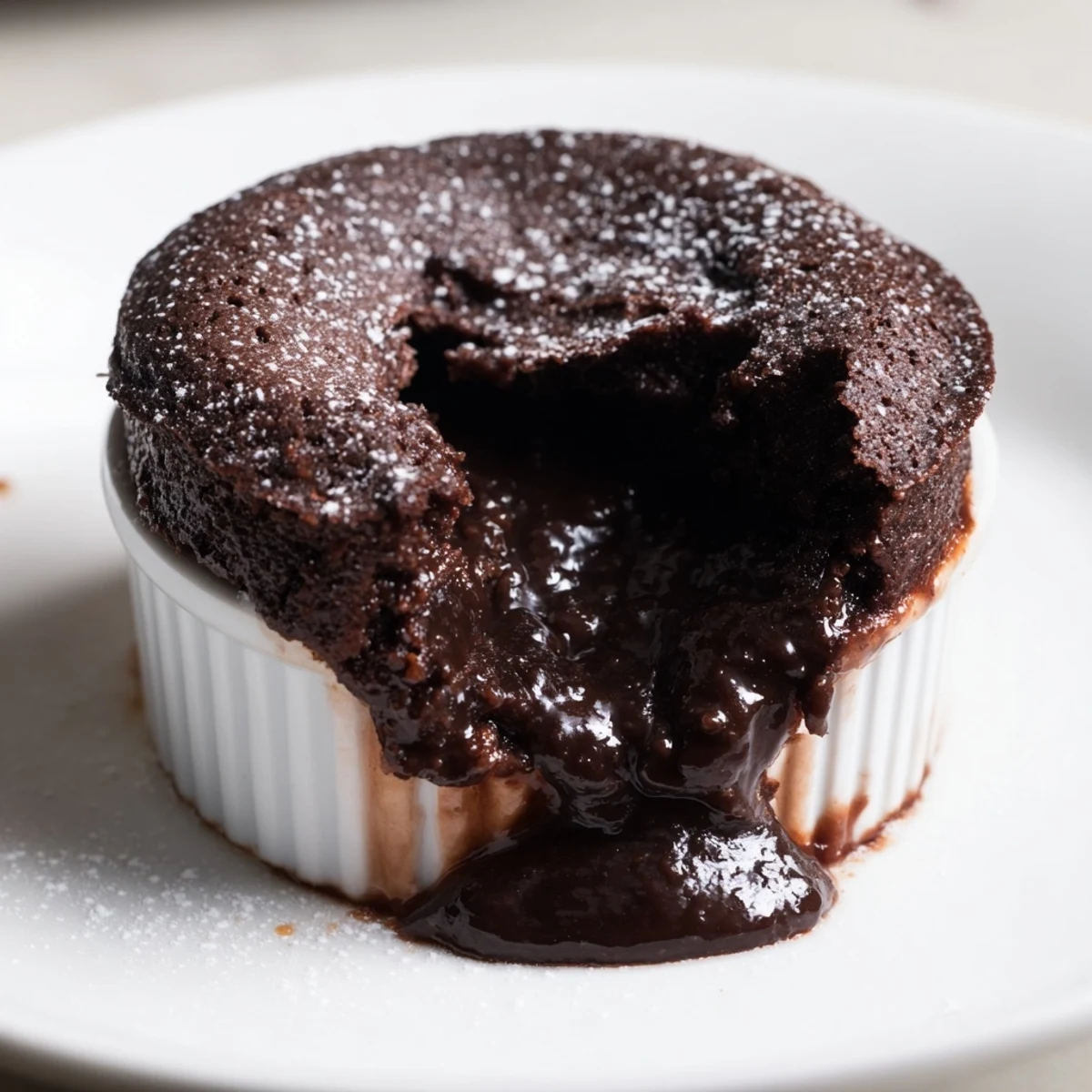 Warm, rich 5-Minute Chocolate Lava Cakes, oozing chocolate, perfect for a quick, decadent dessert.
