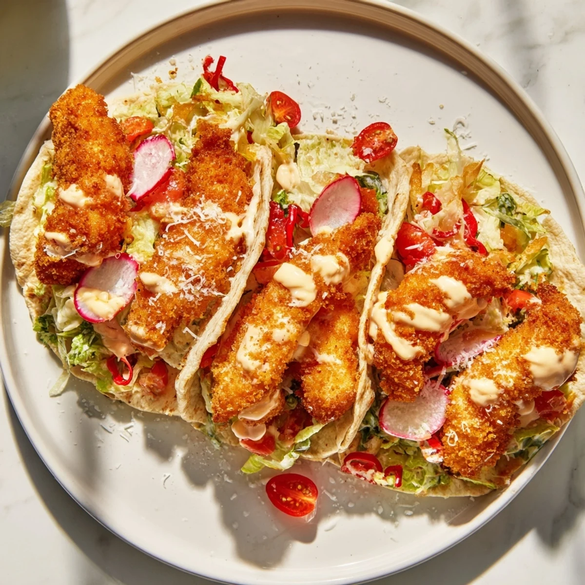 A close-up of a Crispy Santa Hat Chicken Caesar Wrap shows a festive, delicious meal ready to eat.