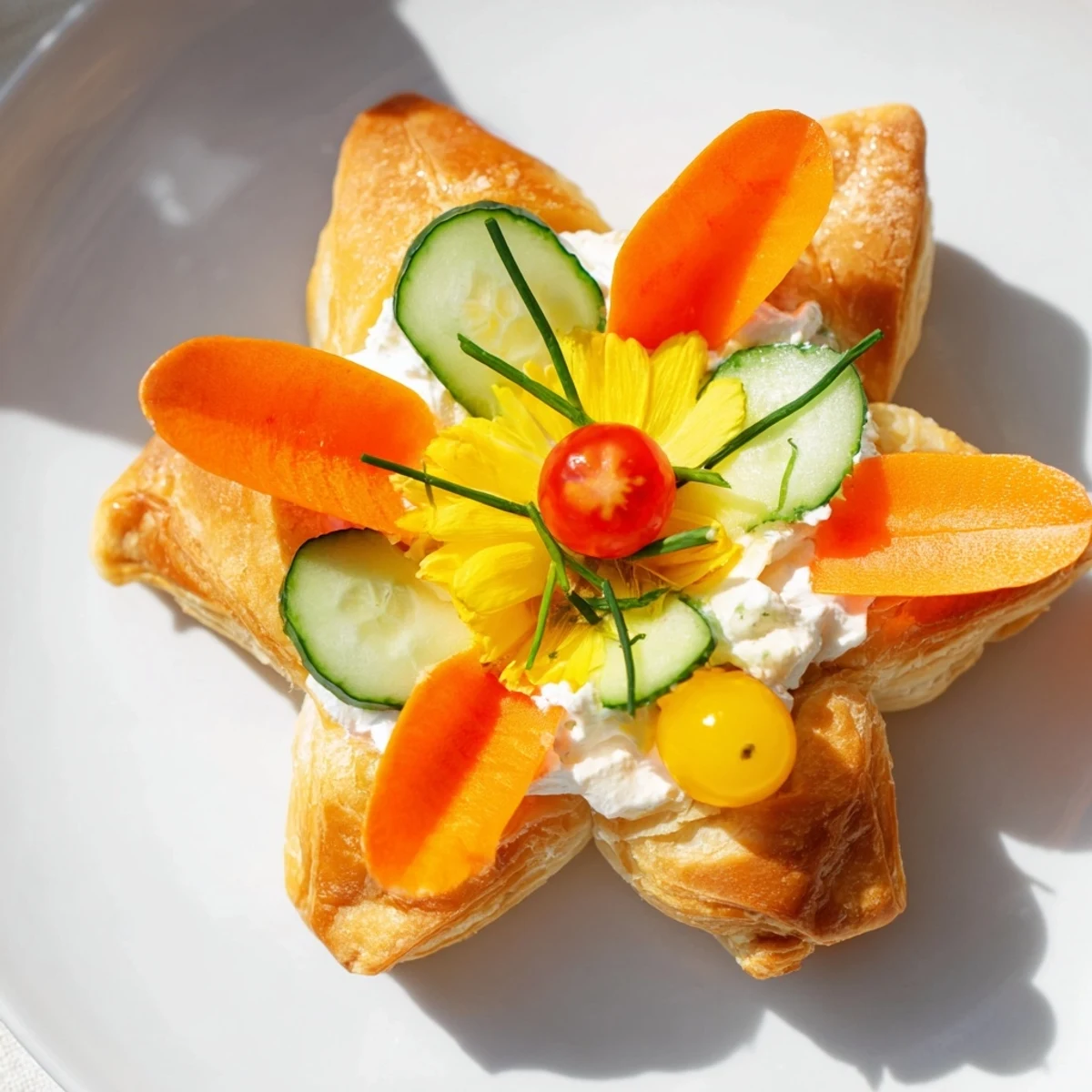 Delicately arranged Fairy Garden Flower Shaped Snacks, perfect for a children's party, bright and appetizing.