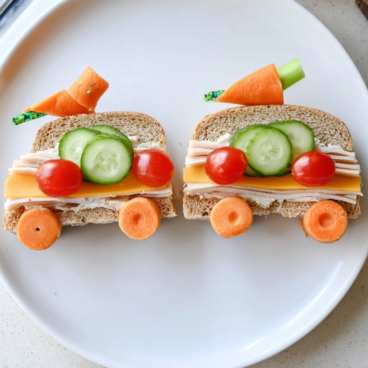 Delicious Road Trip Ready Car-Shaped Lunch with colorful grapes, carrots, and fun sandwich car!