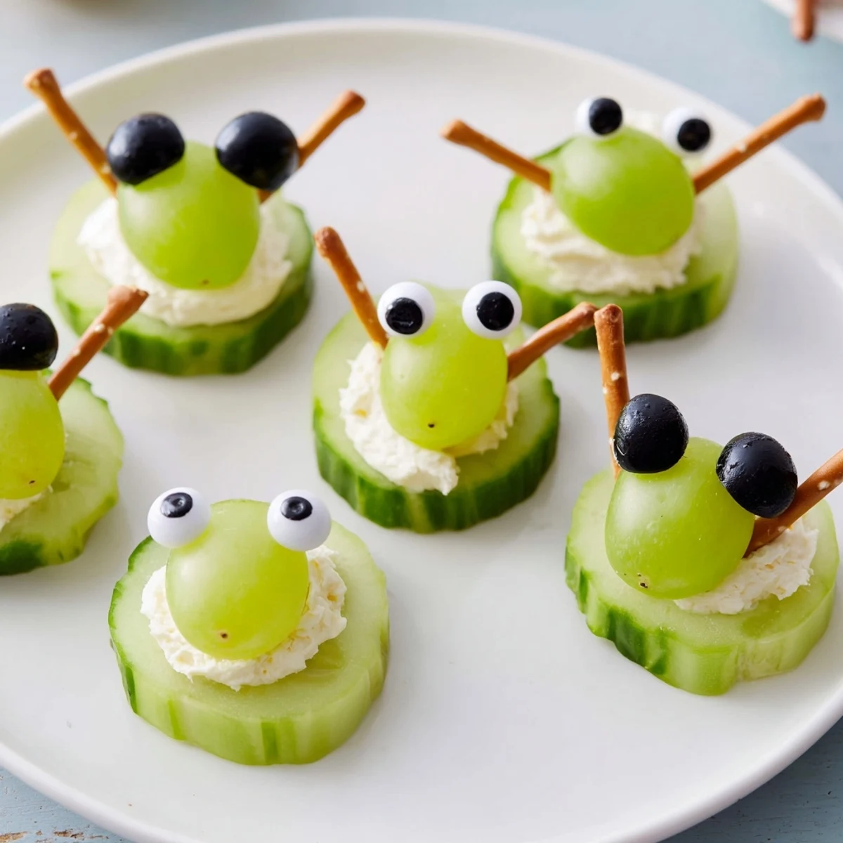 Bright green Little Green Men Alien Snack Attack arranged for party food joy.