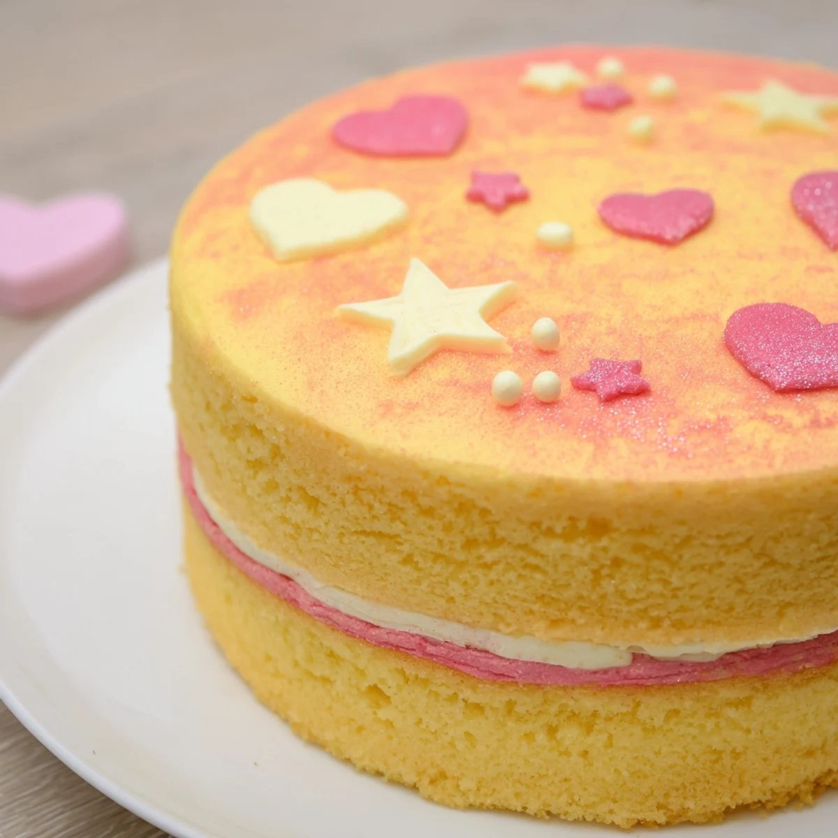 Château de Princesse Cœurs et Étoiles cake with heart and star decorations, perfect for a celebration.