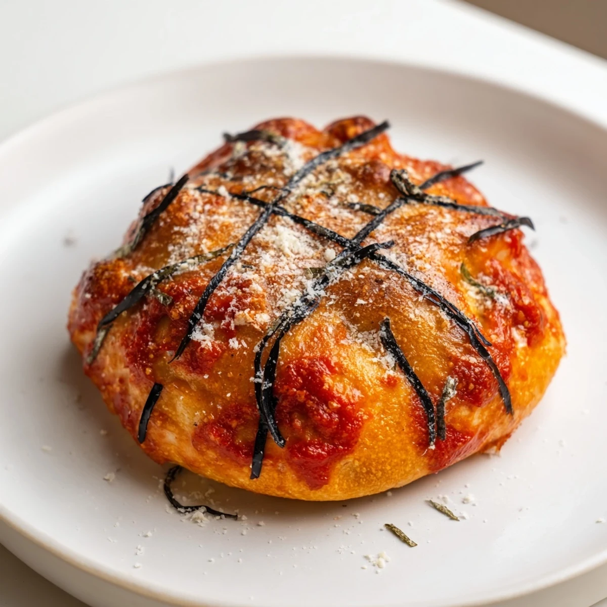 Homemade Basketball Pizza Bites, perfectly round and savory, topped with sliced black olives in a close-up shot.