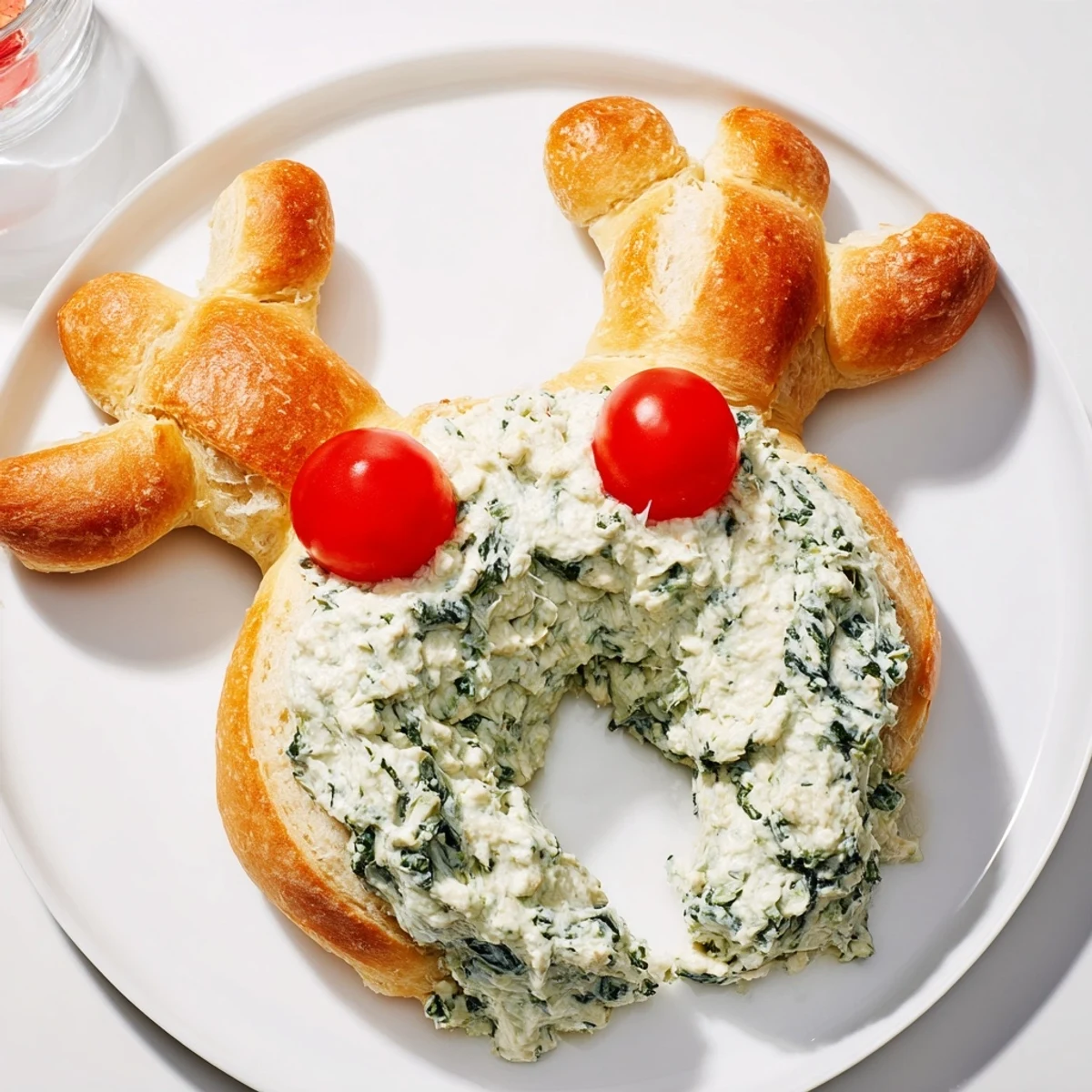 Savory and cheesy Reindeer Antler Spinach Dip Ring, filled with creamy spinach dip for holiday fun.