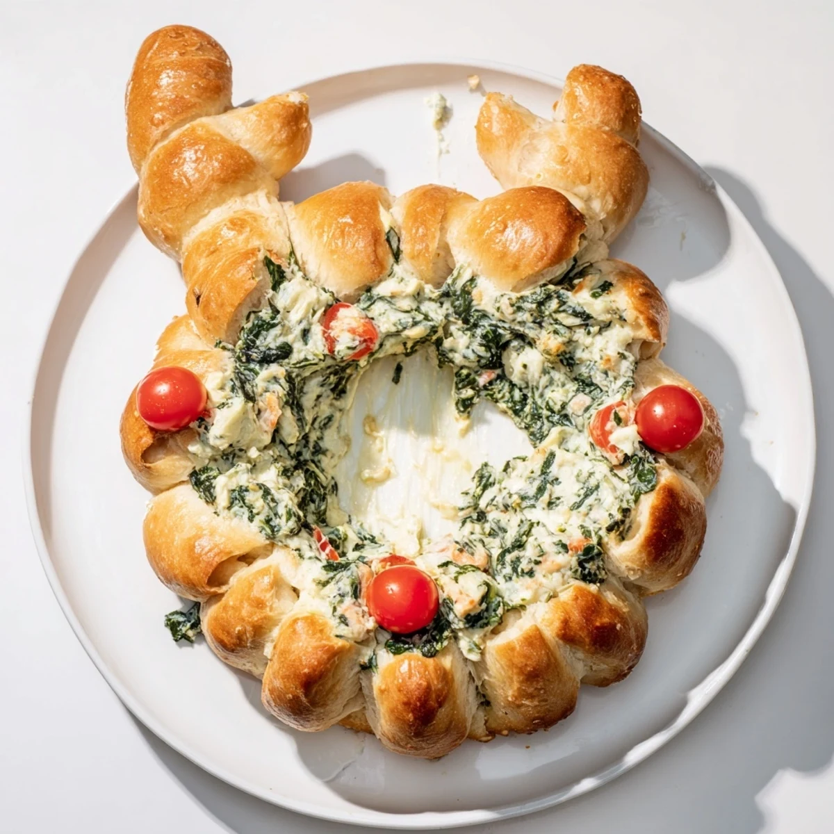 Pull-apart Reindeer Antler Spinach Dip Ring: warm, flavorful bread stuffed with bubbling spinach dip.