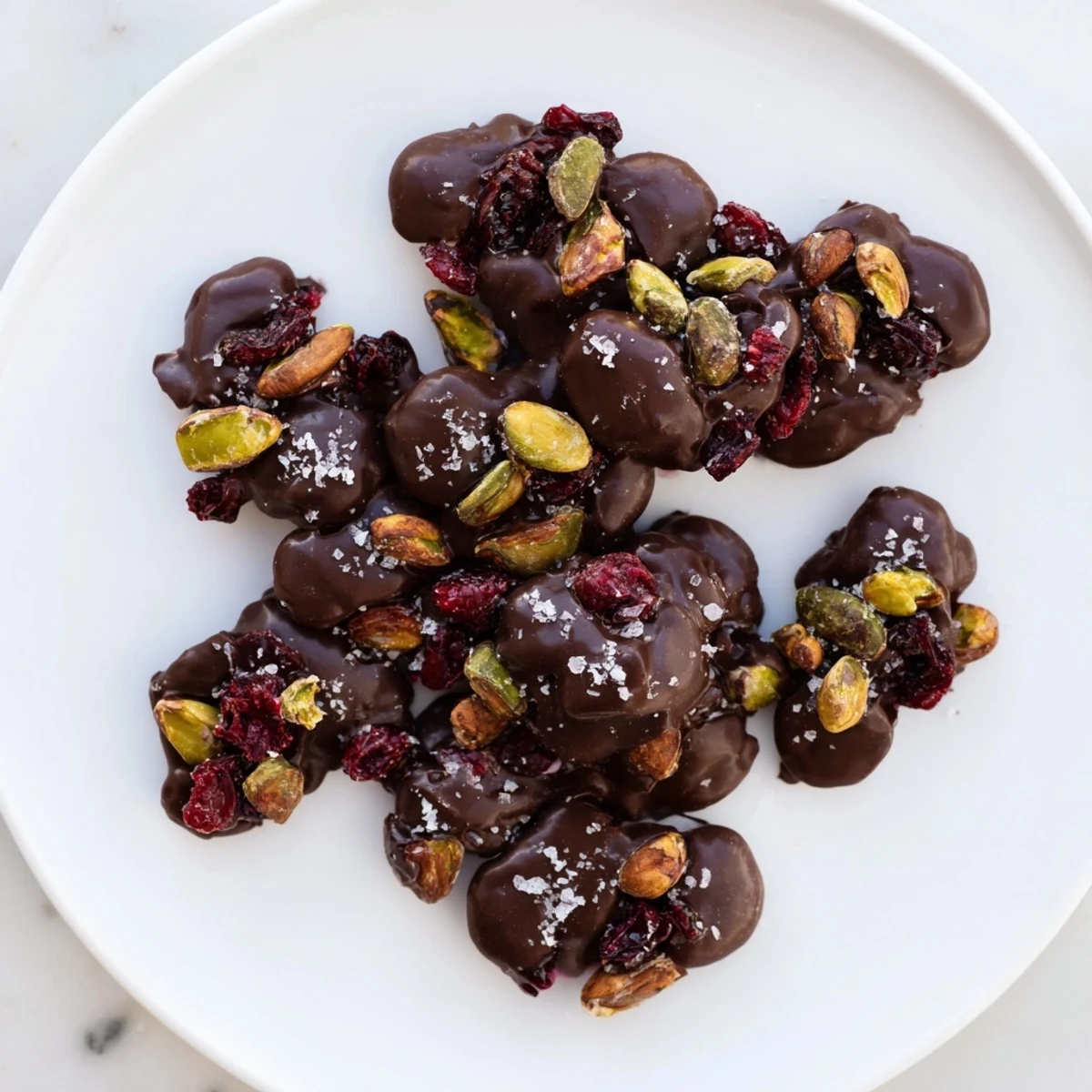 Vibrant photo: Bite into these Pistachio and Dried Cranberry Clusters, showcasing a gourmet treat's texture and flavors.
