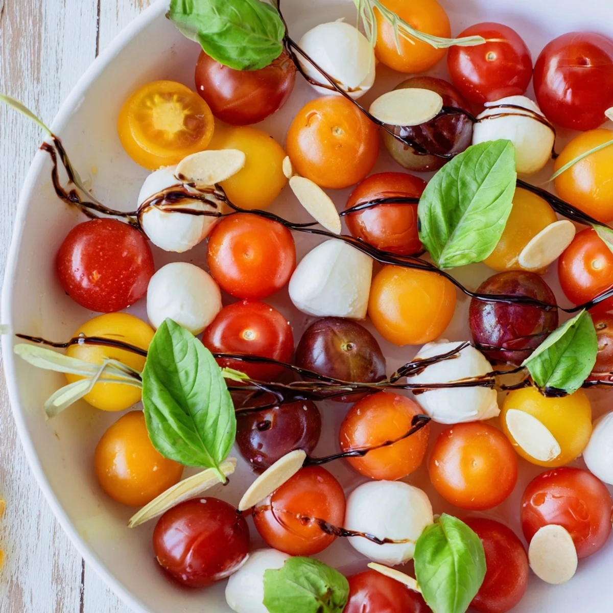 Festive appetizer wreath: bright cherry tomatoes and mozzarella, a beautiful arrangement of flavors.
