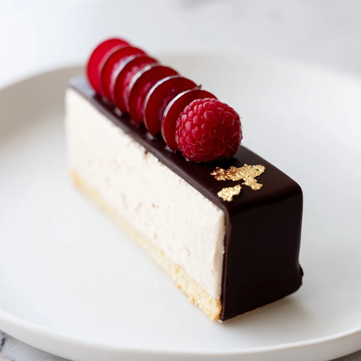 Elegant The Golden Ratio Shell dessert featuring a golden ratio spiral and topped with a glossy white glaze.