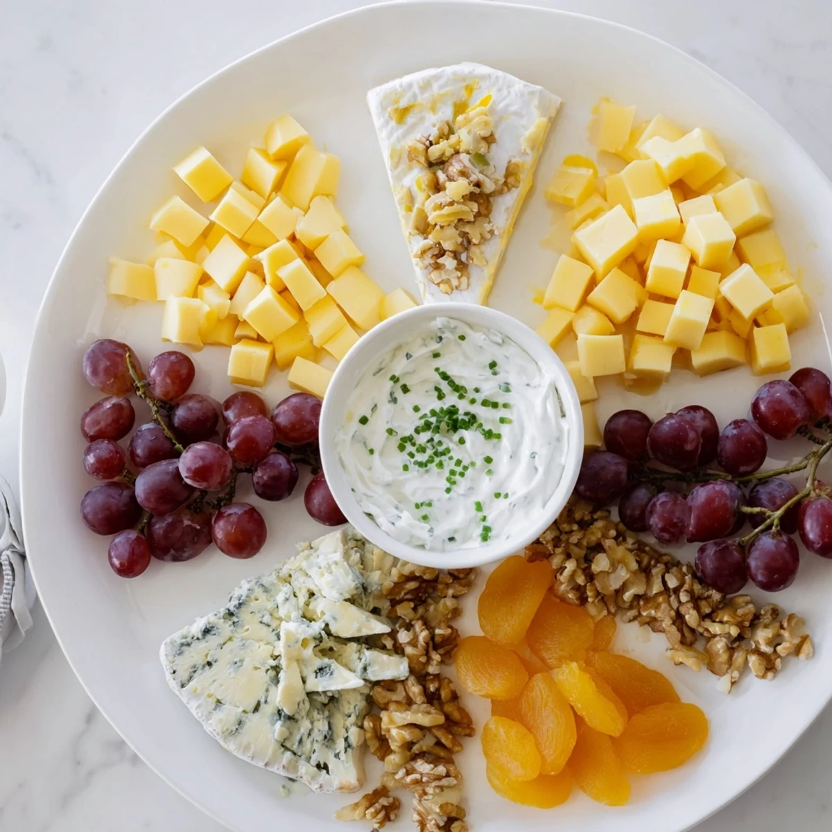 A beautifully arranged Celtic Cross Cheese Platter featuring various cheeses, fruits, and nuts.