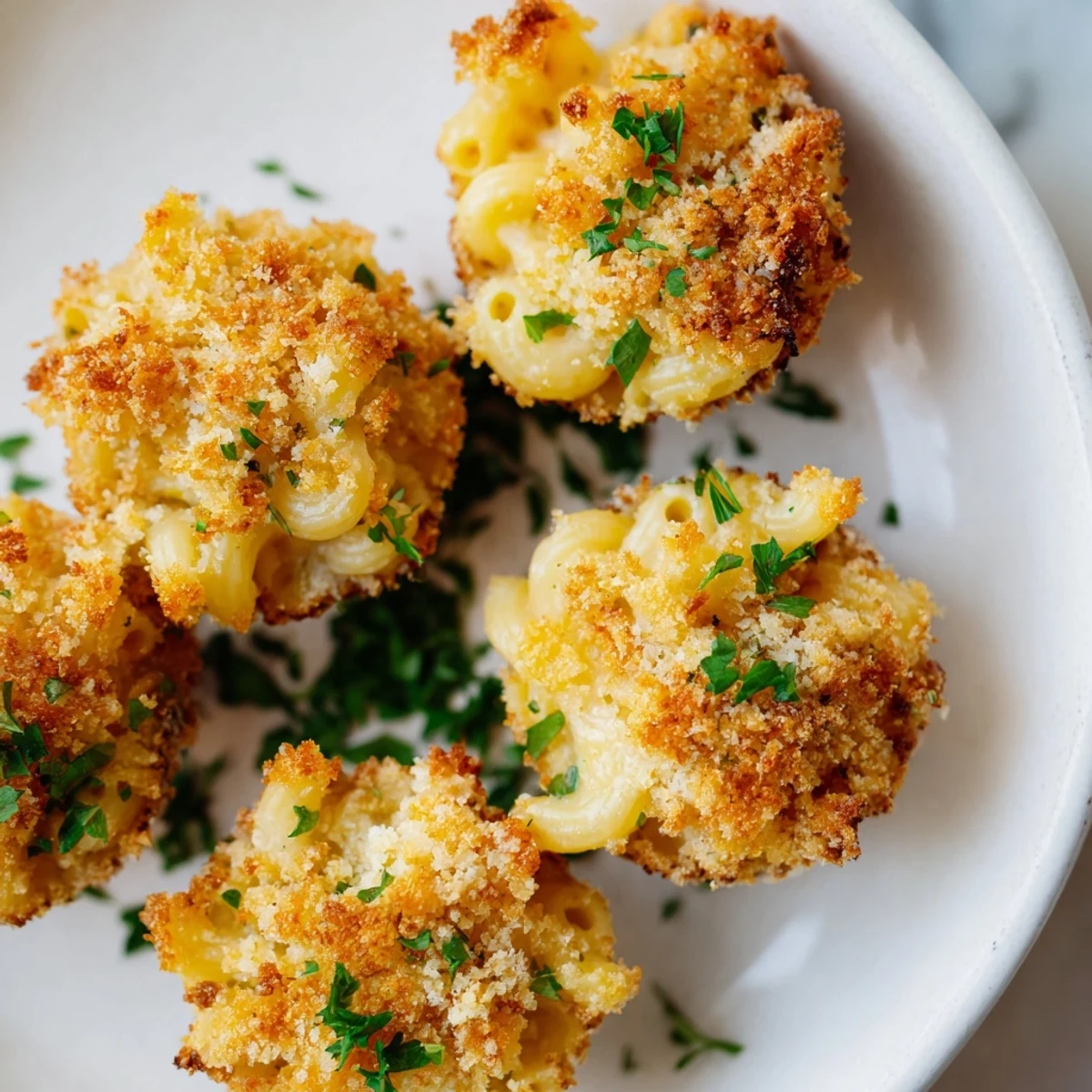 Close-up of baked Tinis Mac and Cheese, showcasing the perfectly melted cheese and breadcrumb topping.