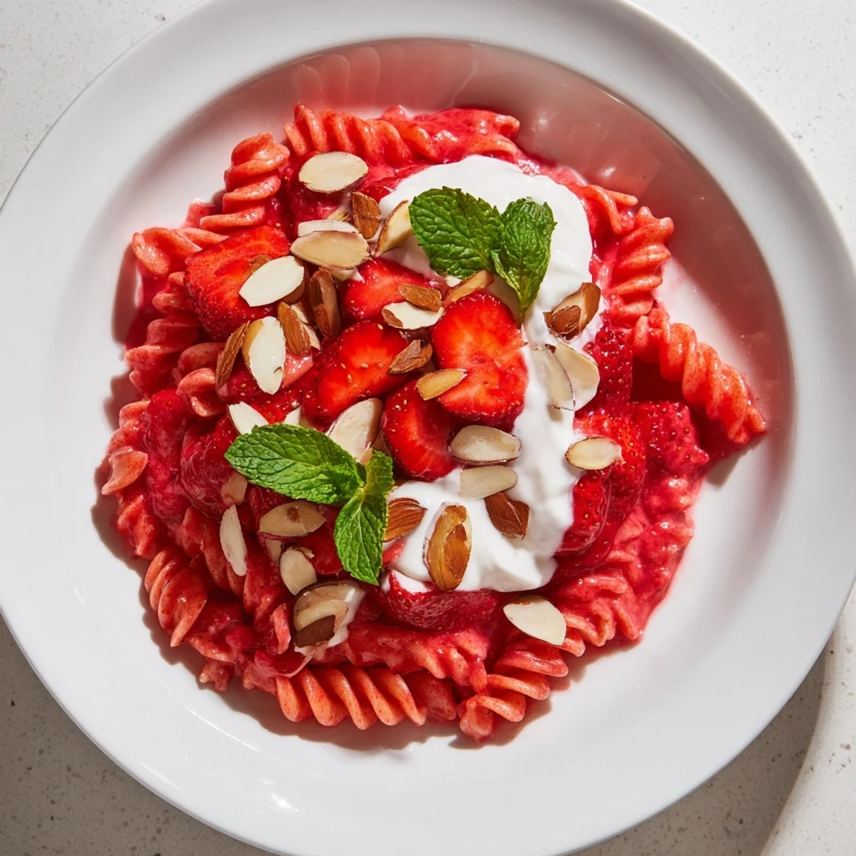 This refreshing Sweet Strawberry Yogurt Pasta is speckled with red berries and creamy yogurt, delicious!