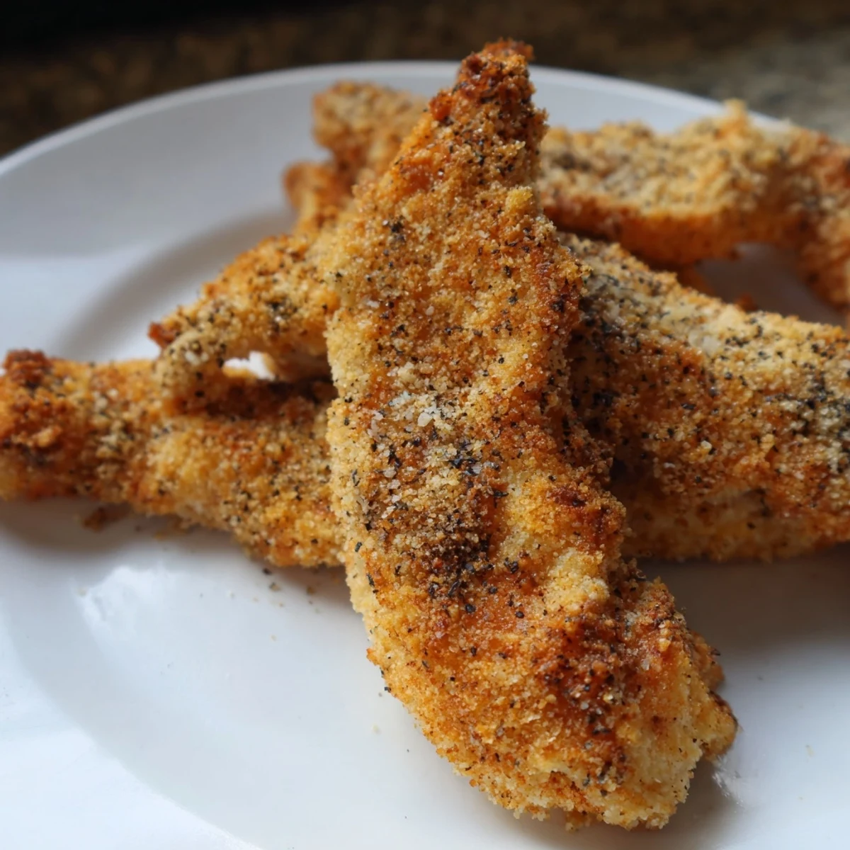 Golden, crispy air-fried chicken tenders, a healthier take on classic American comfort food.