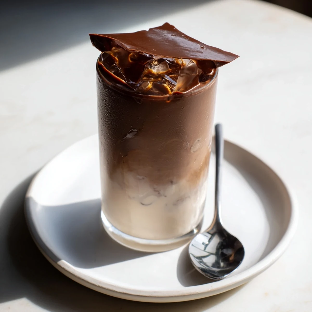 Enjoy a decadent Chocolate Cracking Iced Latte: espresso, milk, ice, and a rich, crackable chocolate shell.