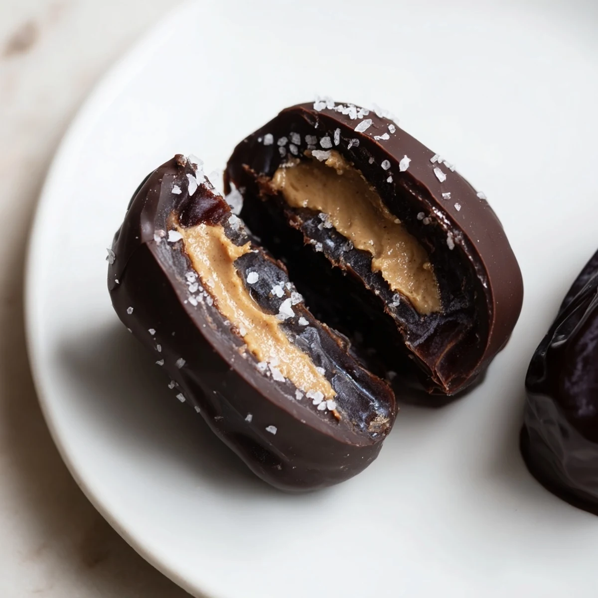 Sweet chocolate peanut butter dates: a tray of these no-bake treats, ready for a delicious snack.