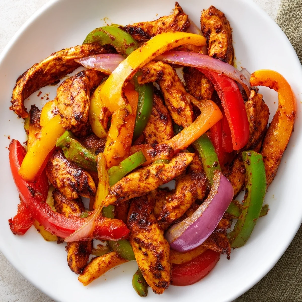 Golden-brown Chicken Fajita Sheet Pan, ready to serve with warm tortillas and fresh lime wedges to enjoy.