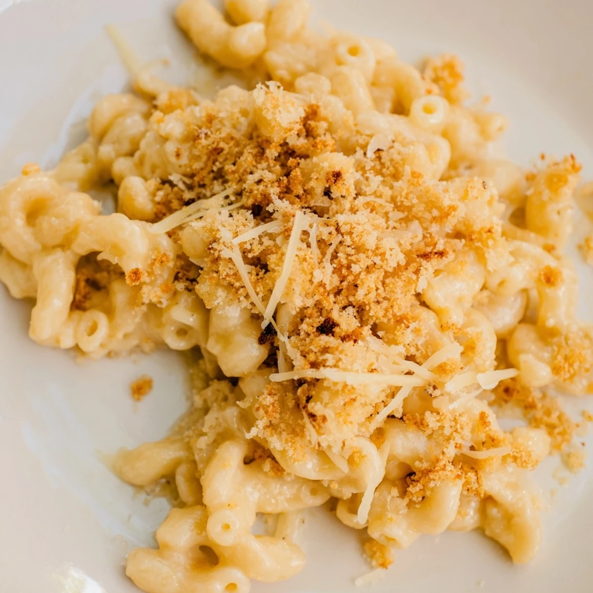 A close-up of creamy, stovetop mac and cheese, perfectly cooked, ready to eat with rich flavor.