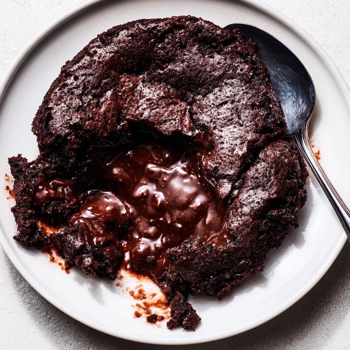 Ina Garten's Brownie Pudding, a warm and gooey dessert, with a crackly top, ready to serve with cream.