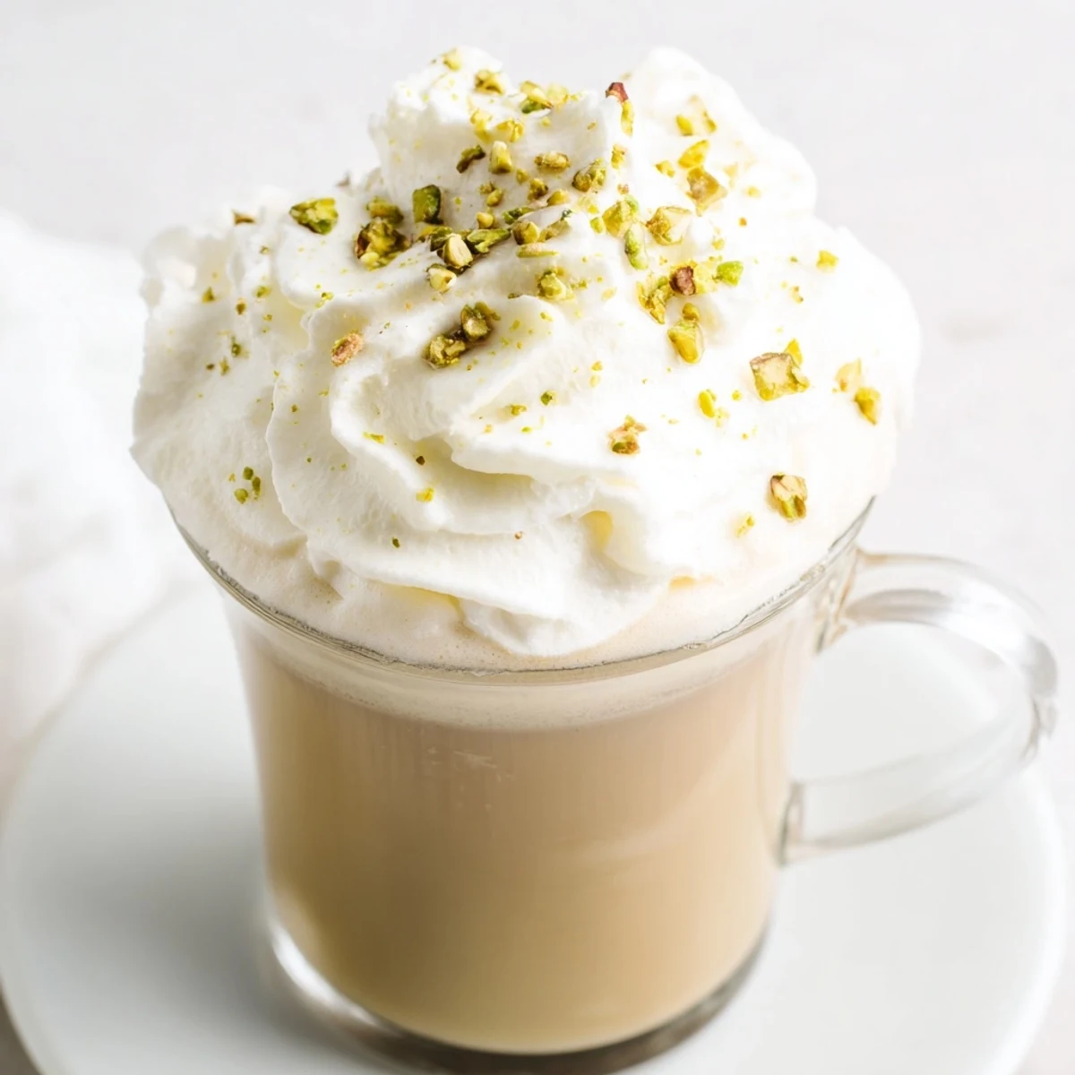 Imagine this delightful Pistachio Latte: creamy, warm, and topped with luxurious cold whipped foam.