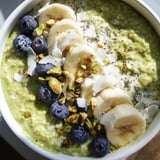 A close-up of creamy Matcha Overnight Oats, perfectly chilled with visible chia seeds.