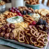 A colorful grad party snack board with sweet and savory bites for festive celebrations.