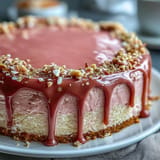 Beautiful Bridal Shower Rosé Velvet Cake, decadently frosted with a shimmering gold drip.