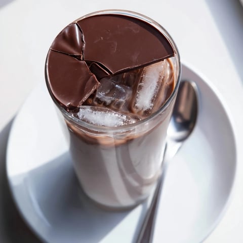 Chocolate Cracking Iced Latte, a visually stunning beverage, boasts a crackable chocolate layer over ice.
