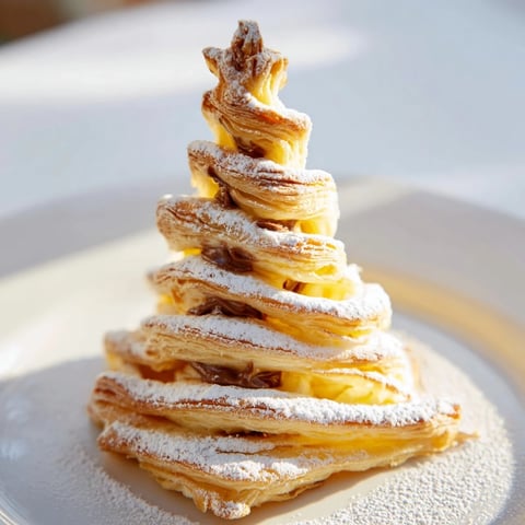 Golden Nutella Pastry Christmas Trees, perfect holiday dessert, featuring flaky pastry layers and sweet Nutella.