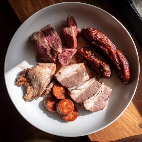 Savory Cocido Madrileño, a traditional Spanish stew, filled with meats and vegetables, simmered low and slow.