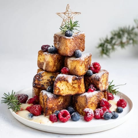 Warm, sugared Eggnog French Toast Bites, garnished with berries, creating a delightful holiday breakfast.