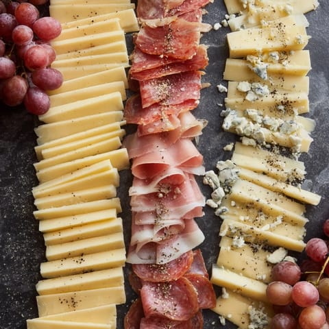 A modern presentation with The Industrial Slate, showcasing cold cuts and cheese perfectly arranged on a slate board.