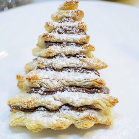 Vibrant image of baked Nutella Pastry Christmas Trees, showing golden-brown pastry shapes and sweet aroma.