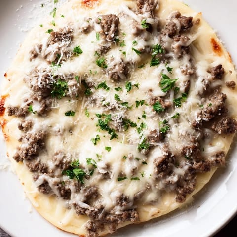 Ground Beef Alfredo Pizza