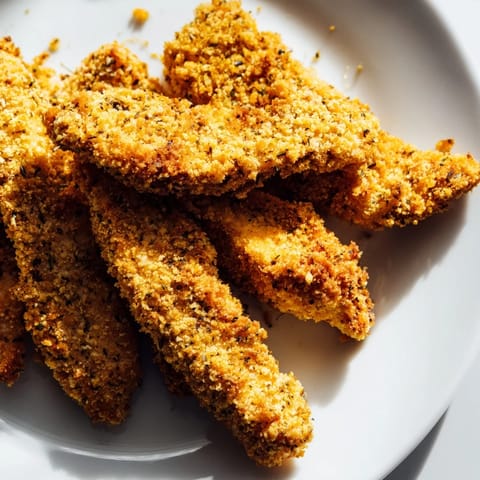 Tender chicken strips coated in herbed panko breadcrumbs, served warm with a side of honey mustard dipping sauce.