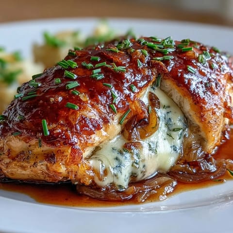 Savory chicken breasts filled with rich, slow-cooked onions and gooey Gruyère, inspired by classic French onion soup.  