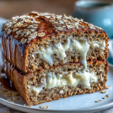A rustic slice of Irish brown bread topped with creamy honey butter, golden and inviting on a wooden board.