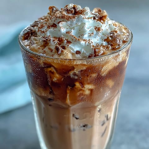 Creamy blended vanilla bean frappuccino with almond milk, topped with light whipped cream and cinnamon.