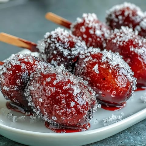 Zesty lime sugar coats juicy grapes on skewers, creating a tangy-sweet frozen delight that's easy to make.  