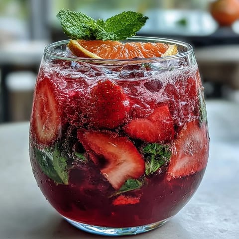 Refreshing pink lemonade party punch bursting with citrus, cranberry, and strawberry notes in a lively drink.