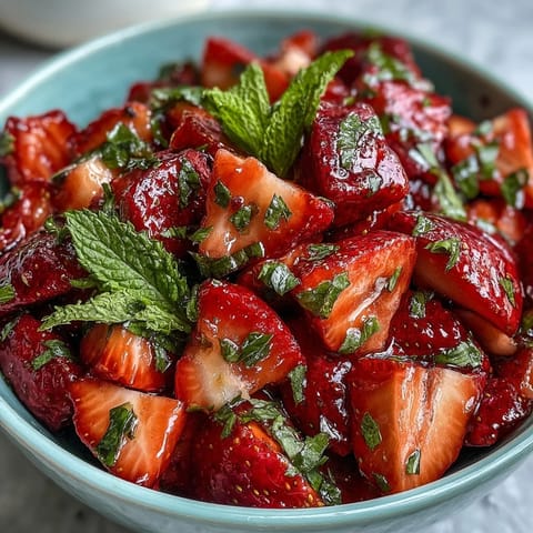 Refreshing summer fruit salad featuring strawberries, grapes, and pineapple tossed in homemade lemonade syrup with a hint of mint.