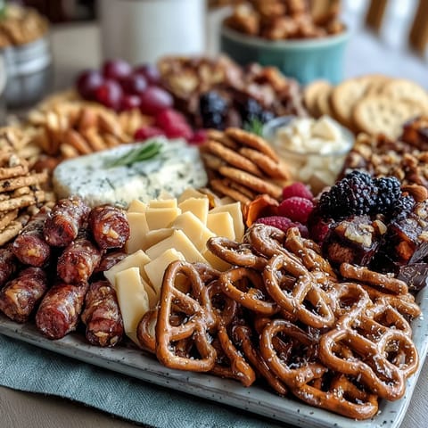 A colorful grad party snack board with sweet and savory bites for festive celebrations.