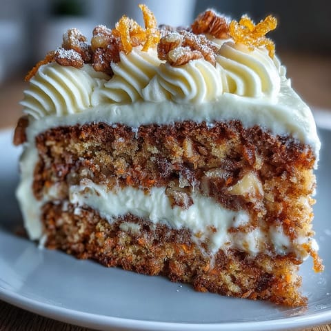 Beautiful Easter carrot cake with layers of moist spiced cake, tangy cream cheese frosting, and elegant candied carrot curls on top.