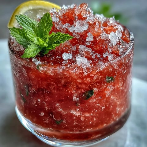 Frozen strawberry lemonade slushie with vibrant red berries and fresh lemon slices in tall glasses, perfect for summer refreshment.  