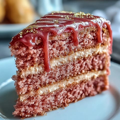 Elegant Rosé Velvet Cake with a shimmering gold drip, perfect for celebrations.