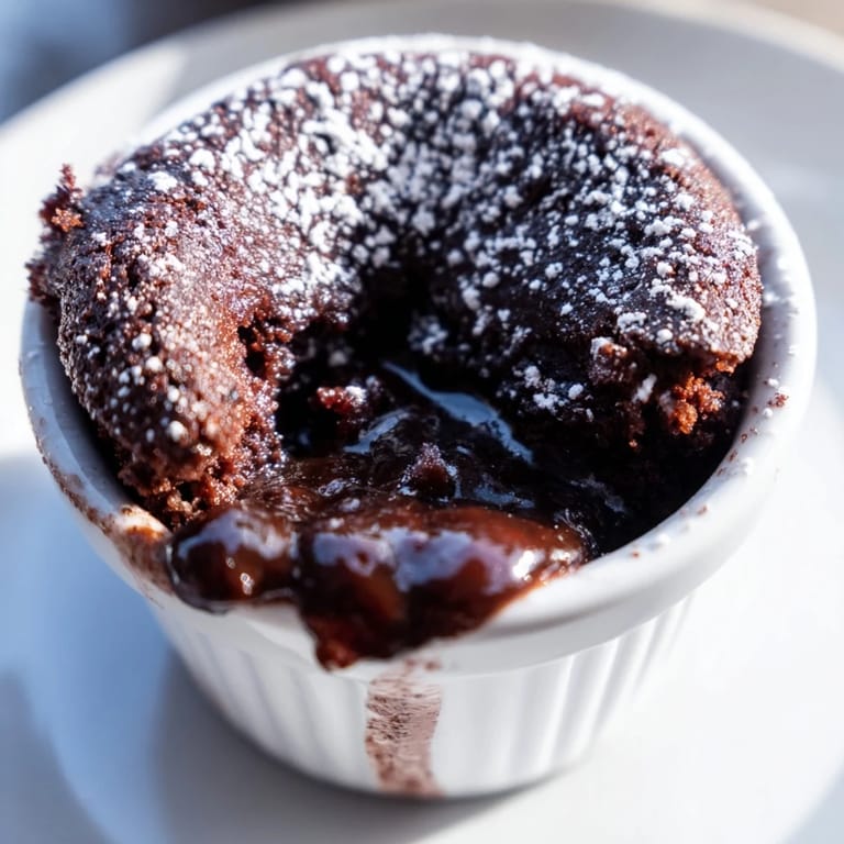 Gooey dark chocolate center revealed in this easy 5-Minute Quick Chocolate Lava Cake for two, ideal for date night.
