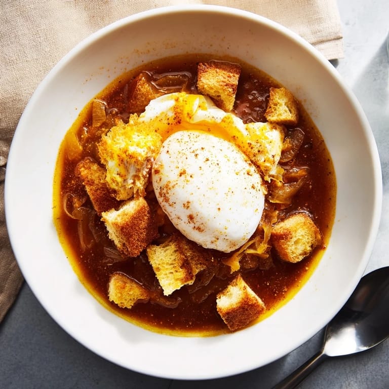 Warm, hearty Sopa de Ajo with optional poached egg, a Spanish garlic soup ready in just 30 minutes.