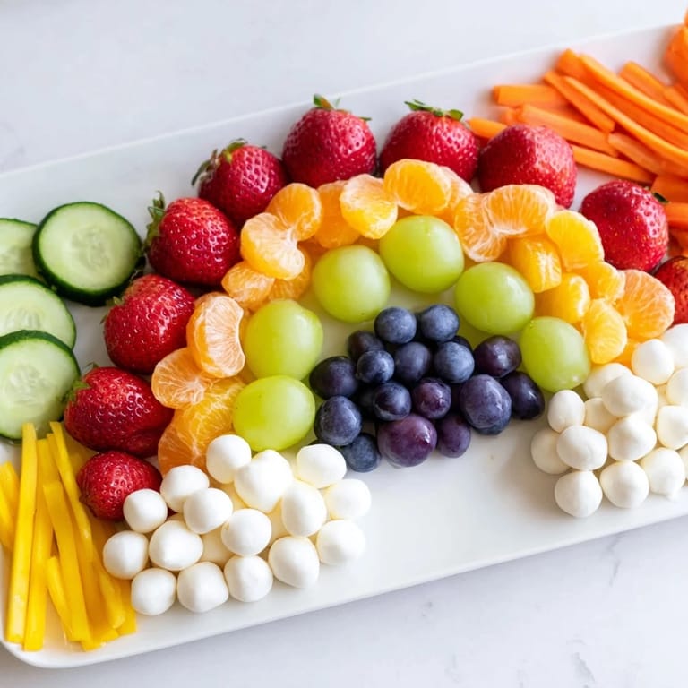 Fresh Rainbow Cloud Snack Board: strawberries, grapes, and carrots create a delicious, visual treat!