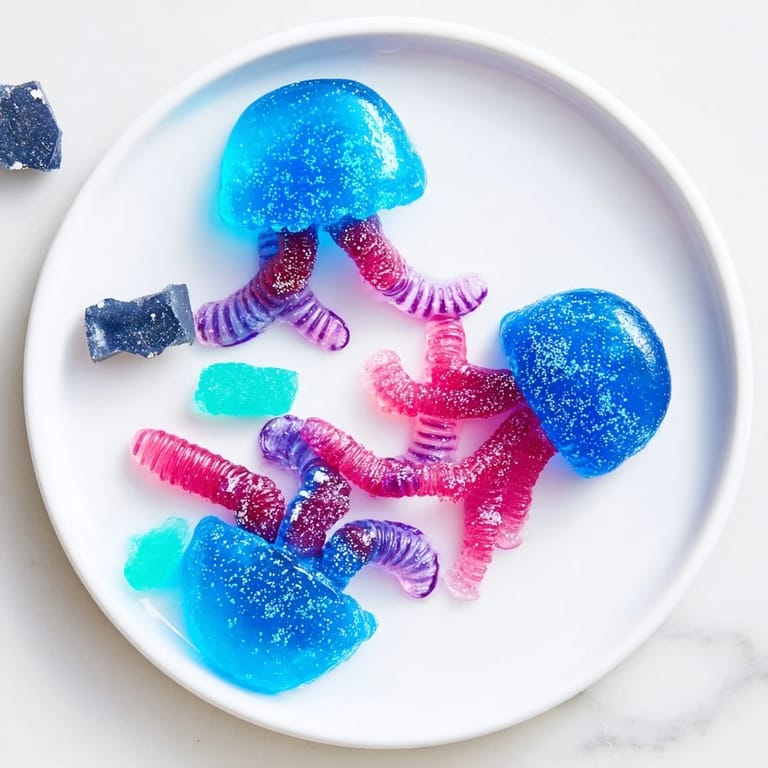 This Jellyfish Candy Platter offers a delightful array, with vibrant jellies and assorted ocean-themed sweets ready to enjoy.