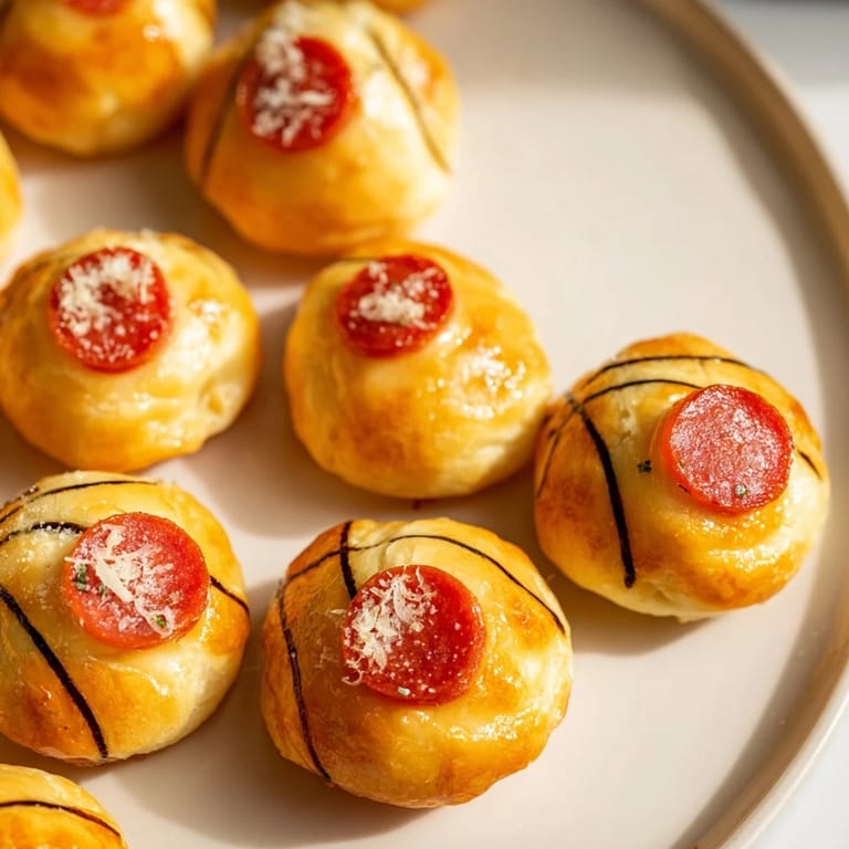 Freshly baked Slam Dunk Basketball Pizza Bites, a game day appetizer with Parmesan and oregano.