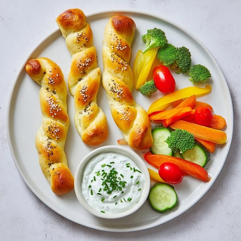 Golden-baked Dinosaur Bone breadsticks nestle among colorful crunchy vegetables perfect for dipping.