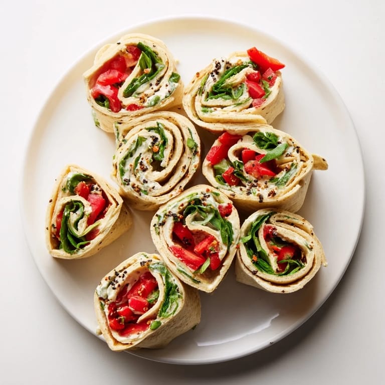Sliced Christmas Scarf Tortilla Roll-Ups, featuring creamy filling ingredients; a delightful vegetarian appetizer for any party.